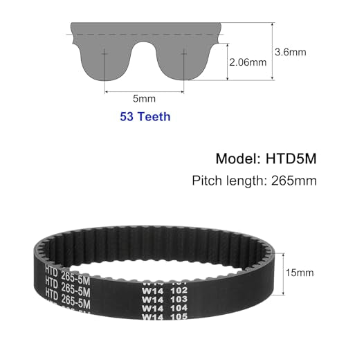 uxcell 3pcs HTD-5M Rubber Timing Belt 53 Teeth, 265mm Pitch Length x 15mm Width x 3.6mm Height, Closed Loop Pulley Timing Belt - size: 265mm