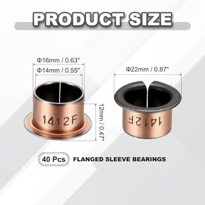uxcell 40Pcs Flanged Sleeve Bearing, 14mm Bore x 16mm OD x 12mm Length - size: 14×16×12mm