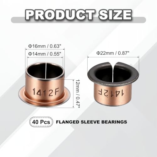 uxcell 40Pcs Flanged Sleeve Bearing, 14mm Bore x 16mm OD x 12mm Length - size: 14×16×12mm