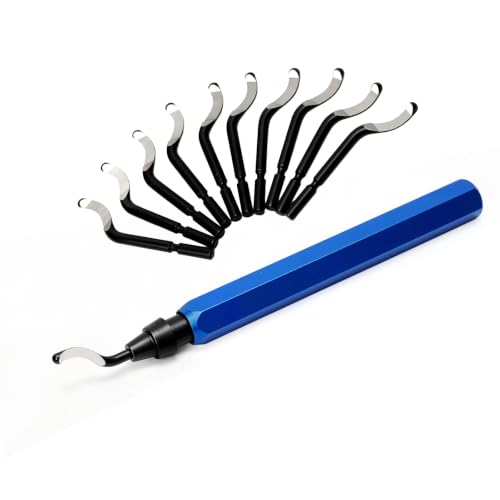 Deburring Tool with 10 HSS Blades and Blue Aluminum Handle, 360° Rotary Reamer for 3D Printing and Metal Edge Finishing, High-Speed Steel Tool for PVC, Copper and Resin - color: Blue