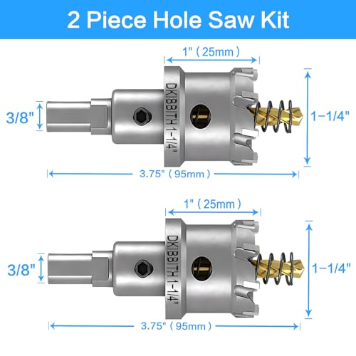 TCT Hole Saw Set, 2-Pack of 1-1/4" (32mm) Heavy Duty Tungsten Carbide Tipped Hole Cutters for Stainless Steel Mild Steel Copper Iron Brass Plastic and More, with Titanium-Plated Pilot Drill Bits - size: 1-1/4"(32mm)