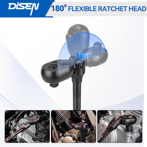 DISEN 3PCS Black Flex-Head Ratchet Set 1/2", 3/8", 1/4" Drive - size: 3PC Black Flex-Head Ratchet Set