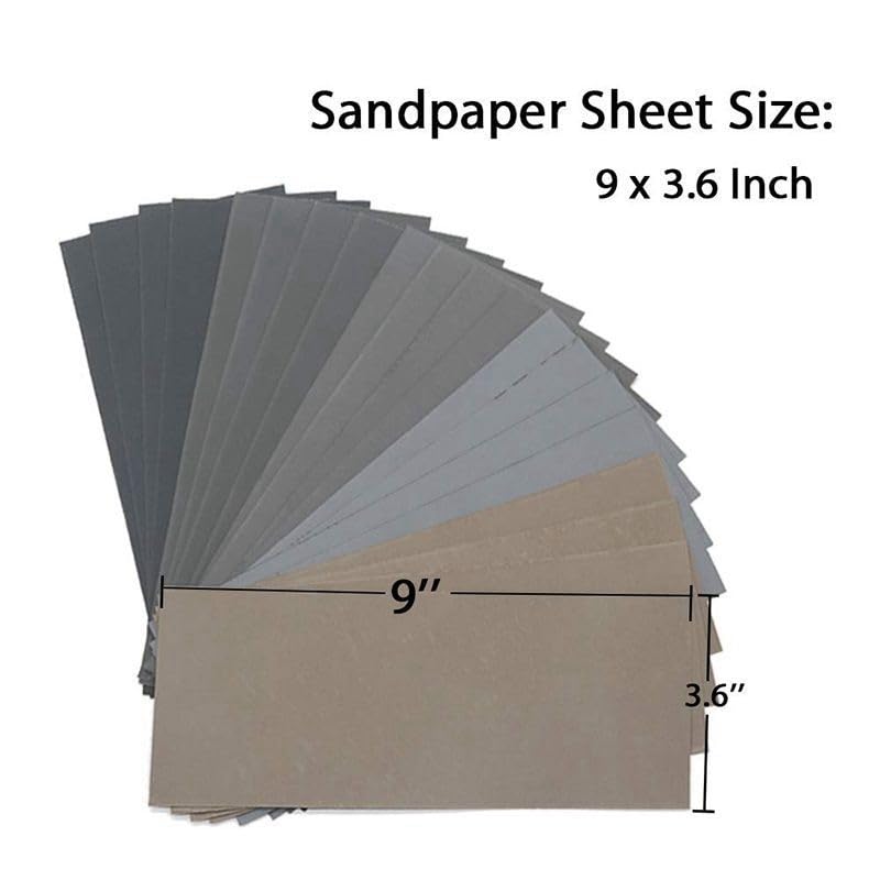 20pcs Wet Dry Sandpaper, High Grit 1000/2000/3000/5000/7000 Sandpaper Sheets Assortment for Wood Metal Polishing Automotive Sand