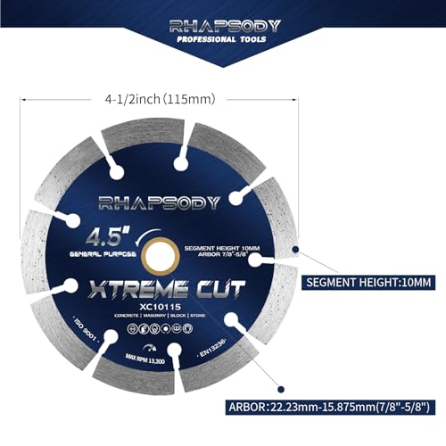 RHAPSODY 4 1/2 Inch Diamond Saw Blade, Segmented General Purpose Blade - color: Segmented Blade, size: 4.5Inch