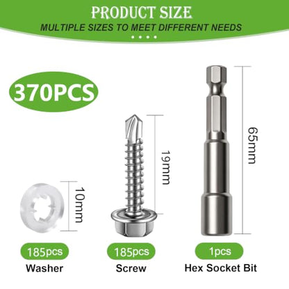 mxuteuk 370PCS #8×3/4" Self Tapping Screws,410 Stainless Steel - size: SV-#8×3/4