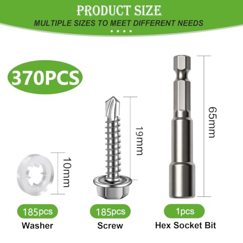 mxuteuk 370PCS #8×3/4" Self Tapping Screws,410 Stainless Steel - size: SV-#8×3/4