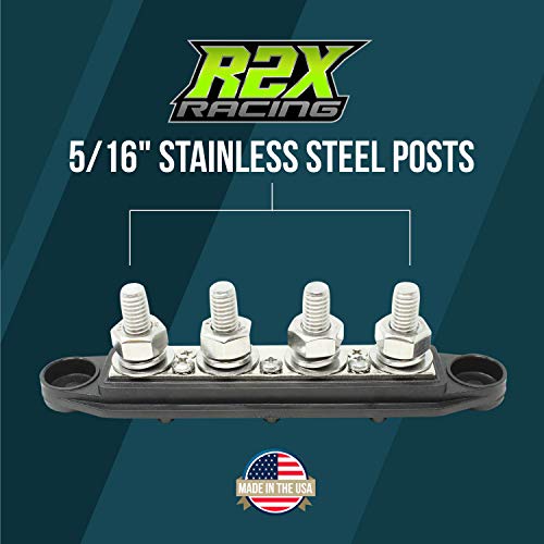 4 Post Power Distribution Block Bus Bar with Cover - Made in The USA - 250 Amp Rating - Marine, Automotive, and Solar Wiring (5/16" - Black) - size: 5/16" - Black