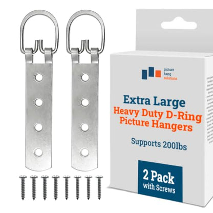 PHS Heavy Duty D-Ring Picture Hangers, Holds 200 lb, 2 Pack