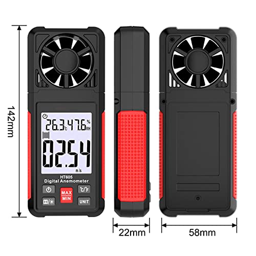 HT605 Digital Anemometer, Handheld Wind Gauges Wind Speed Meter with Big Backlight LCD Screen, Air Flow Meter for Sailing Surfing Drone Flying RC Plane Golf Shooting HVAC