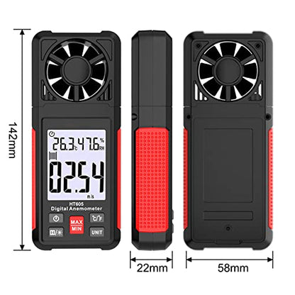 HT605 Digital Anemometer, Handheld Wind Gauges Wind Speed Meter with Big Backlight LCD Screen, Air Flow Meter for Sailing Surfing Drone Flying RC Plane Golf Shooting HVAC