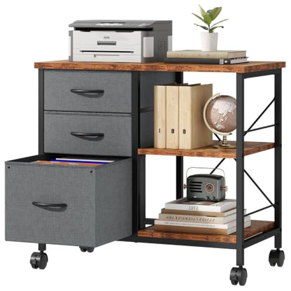 DUMOS 3 Drawer Mobile File Cabinet, Rolling Printer Stand with Storage - color: Grey