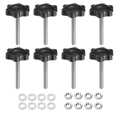 uxcell 8pcs Star Clamping Knobs with Nuts Washers, M5 x 40mm Metric 304 Stainless Steel Male Thread 32mm 6-Star Plastic Head, Threaded Stud Hand Knobs Handles Thumb Screws, Black - size: M5 x 40mm