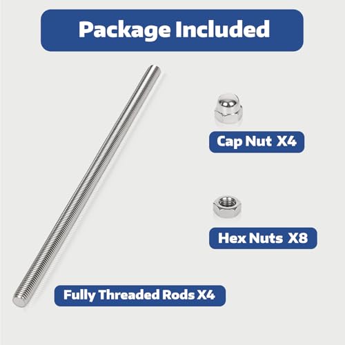 4 Pcs 304 Stainless Steel M6 Threaded Rod,12"(305mm) - size: M6x305mm