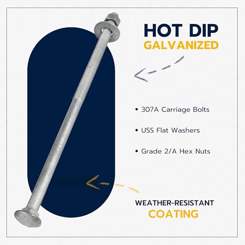 1/2" x 16" (25 Pack) Galvanized Carriage Bolt Kit Grade 307A Includes 1/2" USS Flat Washers (25 pcs) and 1/2"-13 Hex Nuts (25 pcs), Hot Dip Galvanized for Exterior Use by Makers Bolt - size: 1/2 x 16