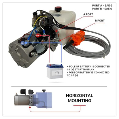 Hydraulic Pump for Dump Trailer 12 Volt DC Double Acting - Solenoid Hydraulic Power Unit 4 Quart Plastic Tank - Dump Trailer Electric Hydraulic Power Pack - size: 4 Quarts