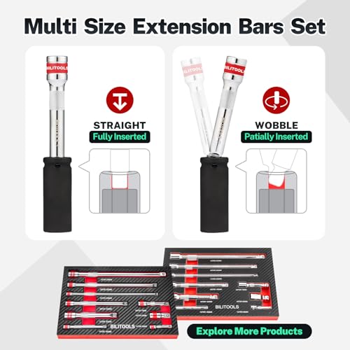BILITOOLS 9-Piece Standard Socket Extension Bar Set, 1/4 3/8 1/2 Drive - style: Extension Set Straight