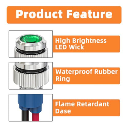 GASHER 5 PCS Energy Saving Indicator Light, LED Light 12V/24V/110V 20mA Panel Mount Light, Mounting Hole Size 6mm Green LED (12V) - color: Green, size: 6MM（12V）