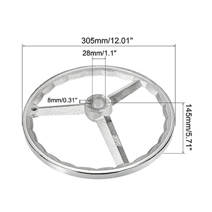 PATIKIL 305mm/12 Inch Diameter Rotary Handwheel, Cast Iron Chrome Plated