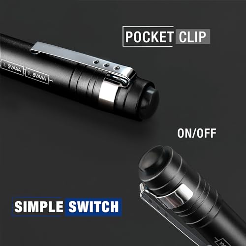 WORKPRO LED Pen Light, Aluminum Pen Flashlight, Pocket Flashlight with Clip - color: Black