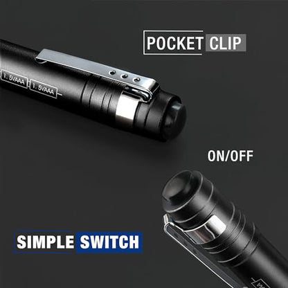 WORKPRO LED Pen Light, Aluminum Pen Flashlight, Pocket Flashlight with Clip - color: Black