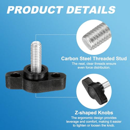 PATIKIL M5 x 12mm Tee Wing Thumb Screws, 6Pcs Carbon Steel Mechanical Handle Bolt Thumb Screws for Remove Replace Hand Clamping Tightening Knobs Power Supply, Black - size: M5 x 12mm