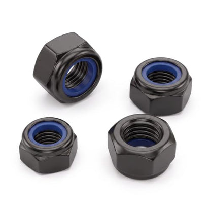 #8-32 (50 Pack) Nylon Insert Locknuts, Black Zinc Plated 18-8 (304) Stainless Steel Bright Finish Fully Thread - size: #8-32