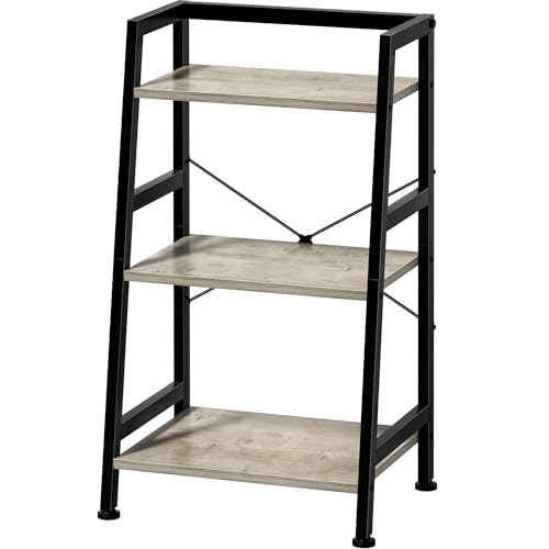3-Tier Bookshelf, Ladder Shelf, Stand up Shelves, Industrial Bookcase with Steel Frame, Metal Small Bookcase, for Living Room, Home Office, Kitchen, Bedroom, Industrial Style（Greige & Black） - color: Greige & Black, size: 3 Tier (11.8"D x 16.5"W x 31.3"H)