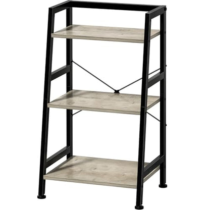 3-Tier Bookshelf, Ladder Shelf, Stand up Shelves, Industrial Bookcase with Steel Frame, Metal Small Bookcase, for Living Room, Home Office, Kitchen, Bedroom, Industrial Style（Greige & Black） - color: Greige & Black, size: 3 Tier (11.8"D x 16.5"W x 31.3"H)