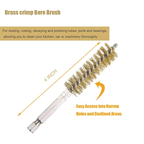 10 Pack Bore Brush for Drill, Brass Bore Brush Drill, Stainless Steel Bore Cleaning Brush Set 1/4 Inch Hex Shank for Power Drill Impact Driver