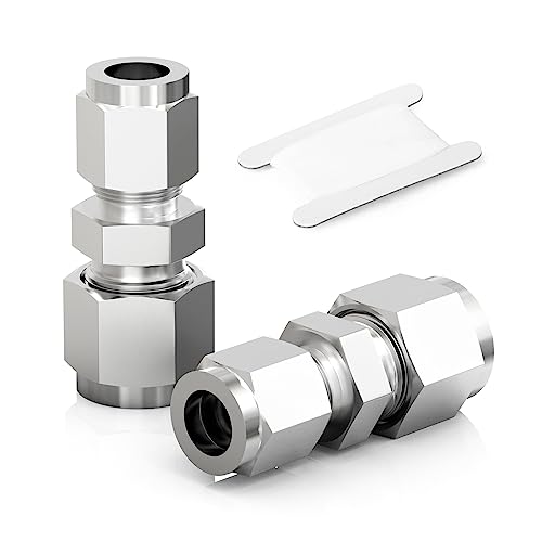 TAISHER 2PCS 304 Stainless Steel Compression Tube Pipe Fitting Connector, 1/4" Tube OD x 1/8" Tube OD Straight Adapter - size: 1/4" OD x 1/8" OD
