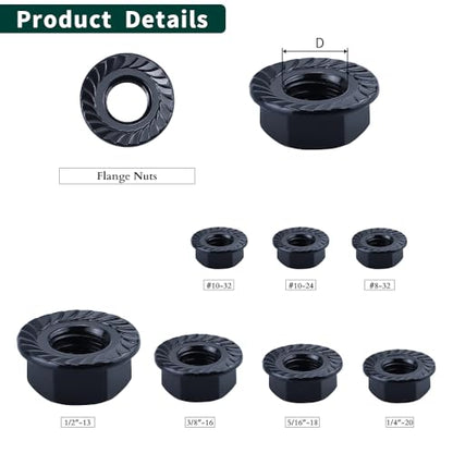 5/16"-18 Hex Head Serrated Flange Nuts, 304 Stainless Steel 18-8 Hexagon Head Flange Nuts for Home Automotive DIYer, Black Oxide Finish, Hex Drive, 50 PCS - size: 5/16"-18