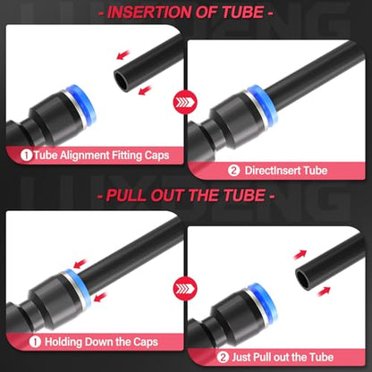 1/4"OD Black Polyurethane PU Air Hose Line Kit with Push-to-Connect Fittings for Compressed Air 10 Meter/32.8ft (Pack of 27) - color: Black, size: 1/4"OD