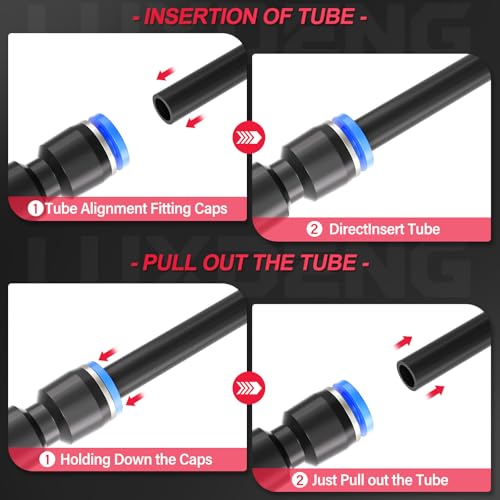 6MM OD Black Polyurethane PU Air Hose Line Kit with Push-to-Connect Fittings for Compressed Air 10 Meter/32.8ft (Pack of 29) - color: Black, size: 6MM OD