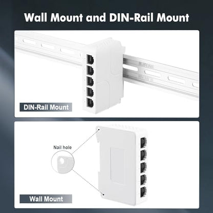 PoE Passthrough Switch, 1 in 4 Out Extender, IEEE802.3af/at/bt POE Powered 90W, 100Mbps Ethernet, Din Rail & Wall Mount Plug and Play