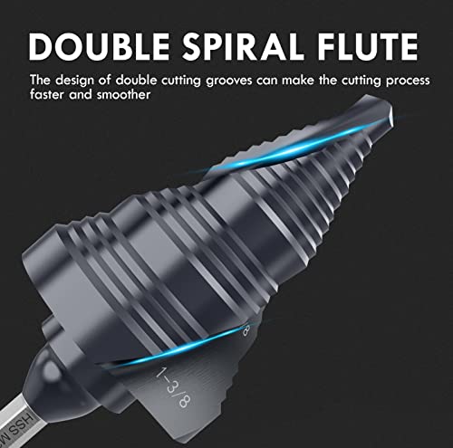 1/4"-1-3/8" Double Sprial Flute M35 Cobalt Step Drill Bit - size: 1/4"-1-3/8"(2 Flute)