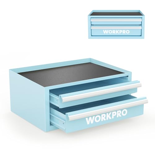 WORKPRO 12.5" Mini Metal Tool Box with 2 Drawers - color: Macaron Blue