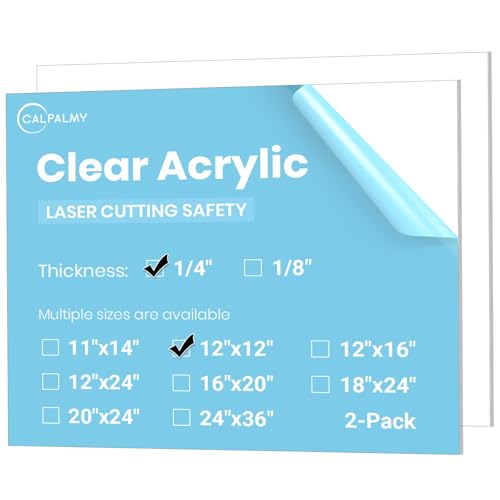 CALPALMY 12 x 12 x 1/4 inch Clear Cast Acrylic Plexiglass Sheet, 2-Pack - color: Clear (Laser Cut), size: 12x12", 1/4" Thick