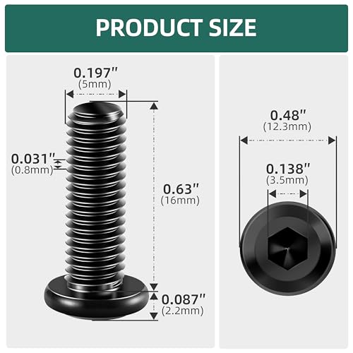 20Pcs M5-0.8 x 16mm Flat Head Socket Cap Screws Bolts 304 Stainless Steel Black Zinc Plated Furniture Bolts, Fully Threaded M5 Bolt with Hex Spanner - size: M5 x 16mm