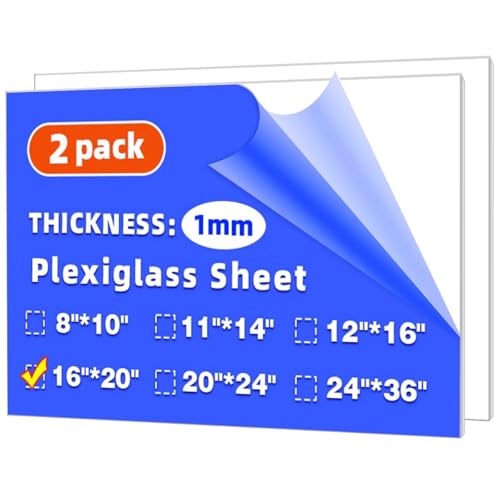 (2 Pack) 16" x 20" Clear Plexiglass Sheets 1mm Thick - size: 16" x 20" (2 pack), style: 1mm Thick (0.04")