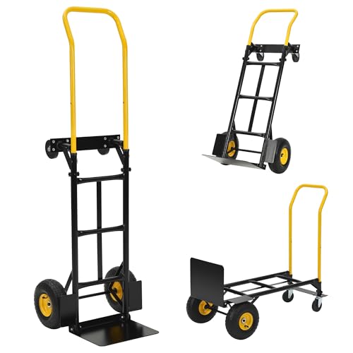 2-in-1 Convertible Hand Truck and Cart, 800 Lbs Capacity, Utility Dolly Platform Cart with 4 Non-Flat Solid Wheels, Hand Truck for Travel, Moving, Shopping, Office Use
