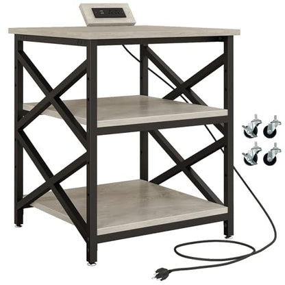 METYERRY 23.6"x23.6" Large Printer Stand with Power Outlet, 3 Tier Cart - color: Greige