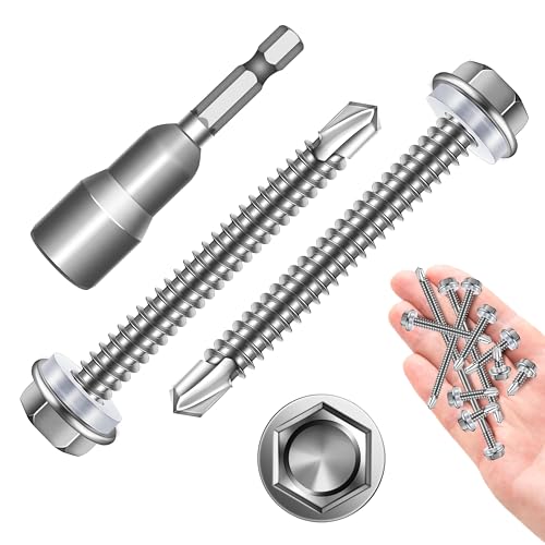 Sheet Metal Screws, 50Pcs #12 x 2 Self Tapping Screws for Metal, 410 Stainless Steel Hex Head Self Drilling Screws for Metal Plastic Wood, High-Strength Quick Self-Tapping Screws by Marysino - color: Silver (#12), size: 2"