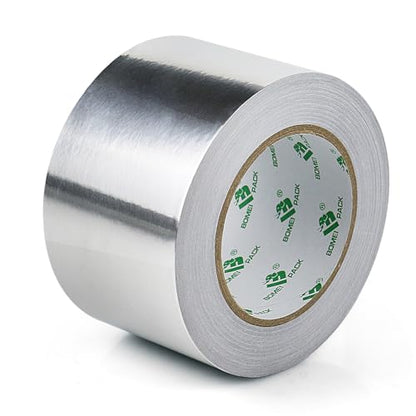 BOMEI PACK Aluminum Foil Tape, 3 inch x 50 Yds Foil Tape (3.2 mil), Silver Insulation Adhesive Metal Tape, High Temperature Heavy Duty HVAC Tapes for Ductwork, Dryer Vent, HVAC - size: 75mm
