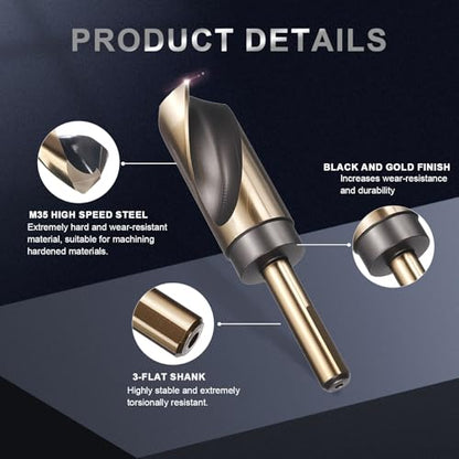 uxcell 1-5/32" Drill Bit 12mm Reduced Shank 3-Flat M35 5% Cobalt HSS - size: 1-5/32" with 12mm Shank