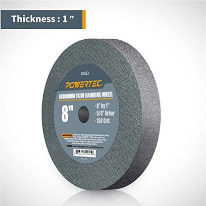 POWERTEC Bench Grinder Wheel 8 Inch 60 & 150 Grit, White Aluminum Oxide Grinding Wheel for Bench and Pedestal Grinder, 1" Thick 5/8" Arbor, Sharpening & Shaping Drill Bits, Blade, Chisel, 2PK (15528) - size: 60+150 Grit, 2PK, style: 8" Grinding Wheels