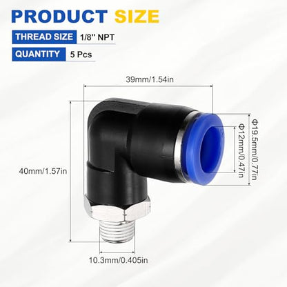 5Pcs Male Elbow Push to Connect Fitting Fit 12mm OD Tube 1/8" NPT - color: Blue, size: 12mm OD x 1/8" NPT