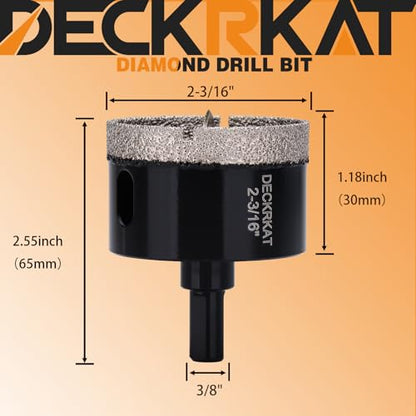 DECKRKAT 2-1/8"Diamond Hole-Saw Bits with Pilot Drill Bit - 2-1/8"Diamond Tipped Tile Hole Saws with Guiding Bit Accurate Drilling for Porcelain Tile Ceramic Pottery Granite Stone Glass Bottles 55mm - size: 2-1/8" X 1Pcs