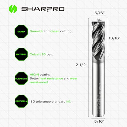 5/16 Inch Shank Carbide Square End Mill, 4 Flute CNC End Mills, Heat-Resistant Metal Endmill Suitable Alloy Steel, Stainless Steel, Various Cast Iron（5PCS） - size: 5/16 in(4 Flute)