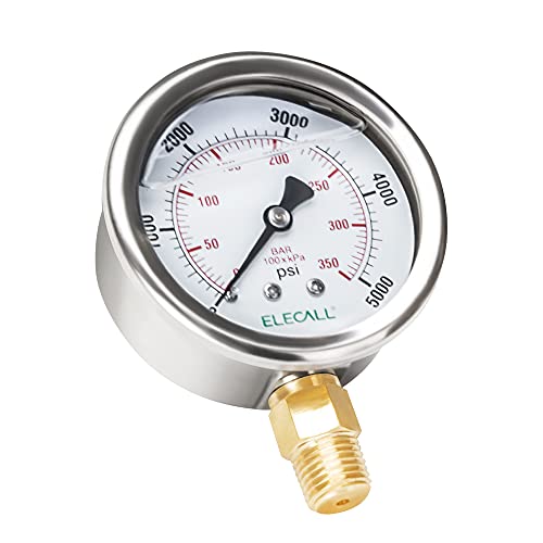 5000psi Silicone Oil Filled Hydraulic Pressure Gauge for Water Oil Air Pressure Test in Pool Pump Sand Filter Air Compressor Water System, 2-1/2" Stainless Steel Case, Lower Mount 1/4" NPT - size: 0-5000 Psi, style: Lower Mount