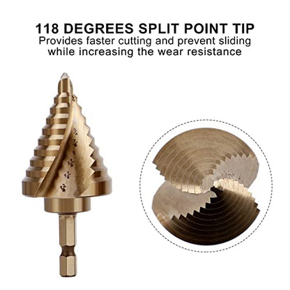 COMOWARE 10 Sizes M35 Cobalt Step Drill Bit, 1/4" to 1-3/8", Two-Spiral Flute Step Bit for Metal, Stainless Steel, Wood & Plastic, with 1/4" Hex Shank - style: 1Pc Cobalt - Hex Shank
